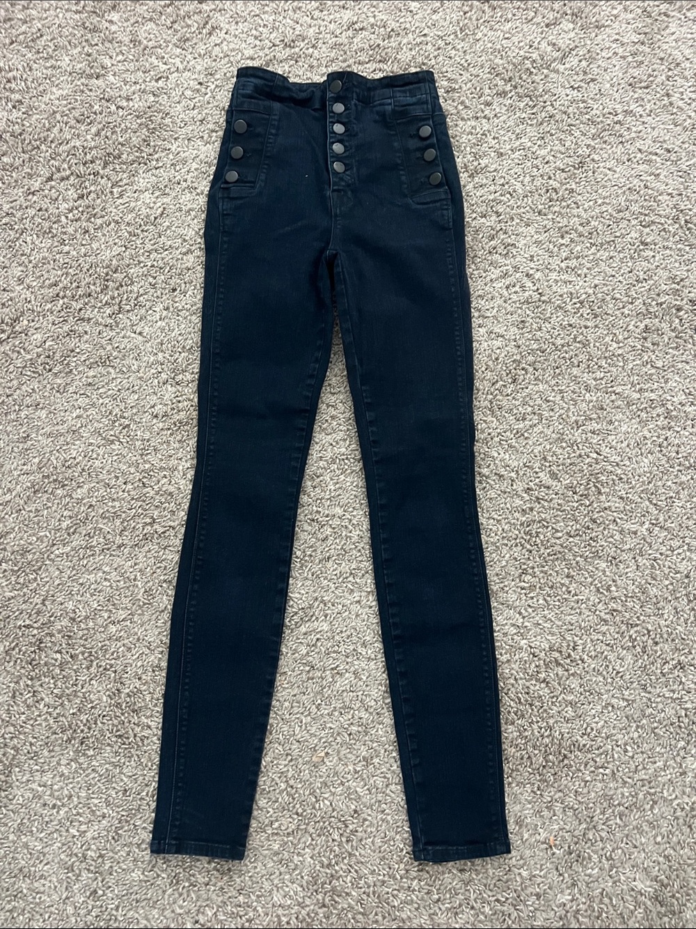 J Brand High-Rise Black Skinny Jeans with Front Button Detail